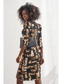 Fitted animal print dress, black and beige 03034 - Online store - Boutique